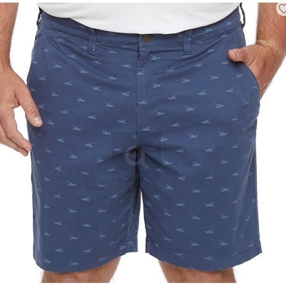 The Foundry Chino Shorts Men 44 Big and Tall Navy Blue with Boat Design
